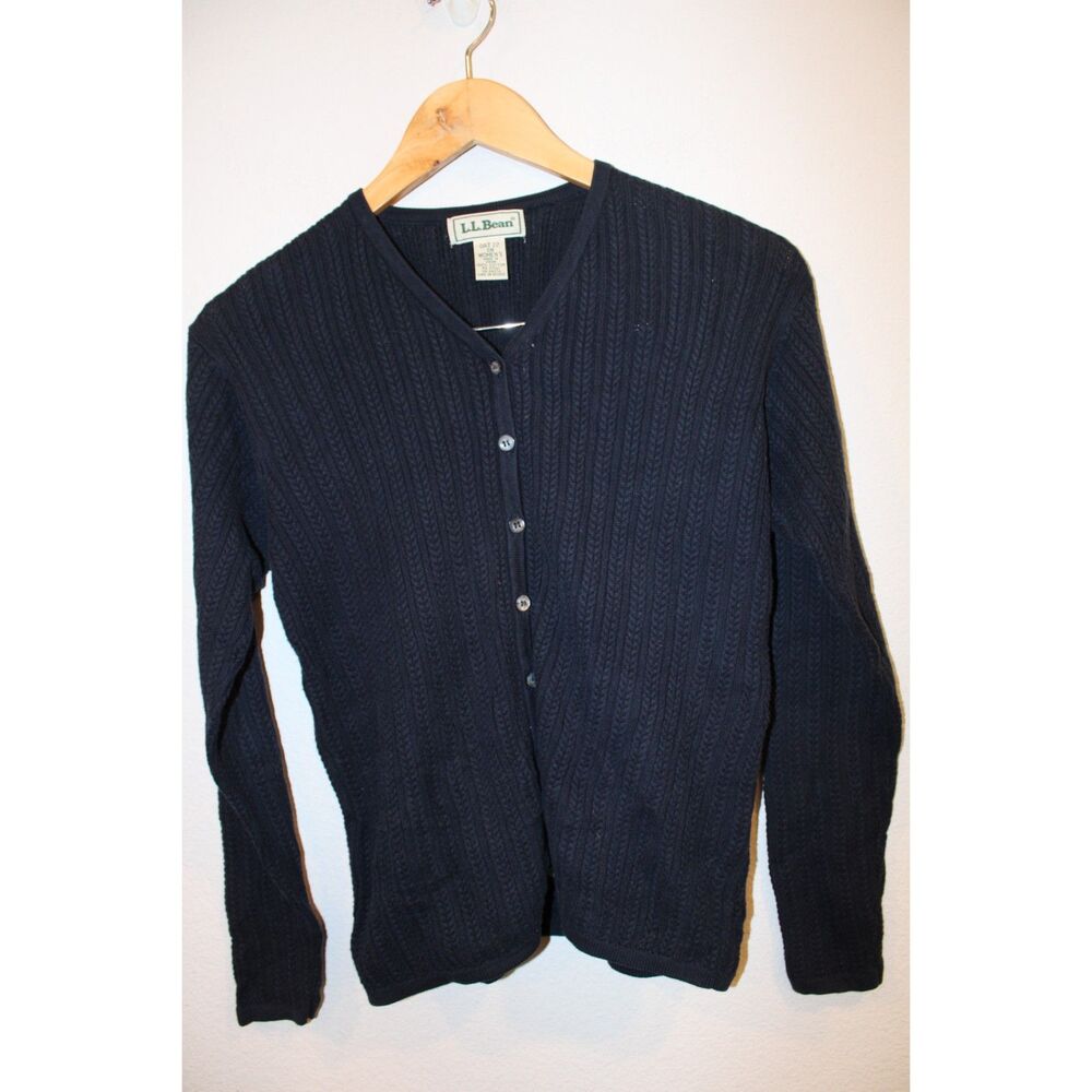 L.L. Bean navy blue small cable knit button front vintage cardigan.